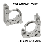 Polaris<sup>®</sup> Ø1.5in Kinematic Mirror Mounts, 2 Vertical-Drive Adjusters, Monolithic Optic Retention