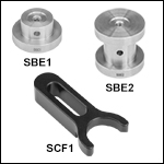 Ø1in (25.0 mm) Pedestal Base Adapters and Clamping Fork for Ø1/2in Post Holders and Ø1in Posts