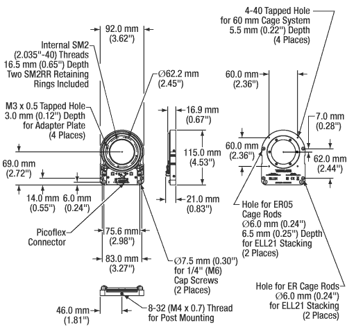 Mechanical Drawings of the Elliptec<sup>®</sup> Rotation Mount