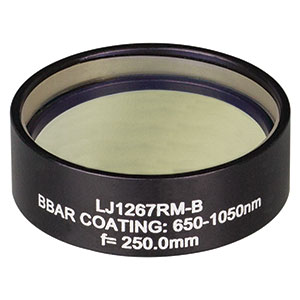 LJ1267RM-B - f = 250.0 mm, Ø1in, N-BK7 Mounted Plano-Convex Round Cyl Lens, ARC: 650 - 1050 nm