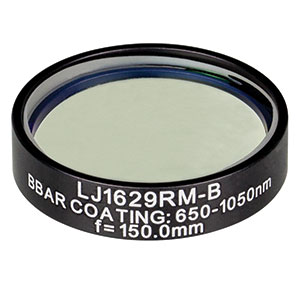 LJ1629RM-B - f = 150.0 mm, Ø1in, N-BK7 Mounted Plano-Convex Round Cyl Lens, ARC: 650 - 1050 nm