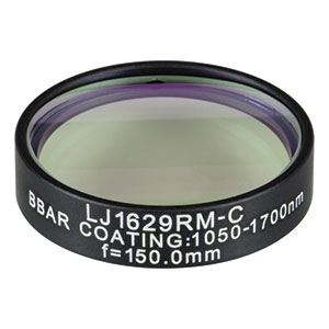 LJ1629RM-C - f = 150.0 mm, Ø1in, N-BK7 Mounted Plano-Convex Round Cyl Lens, ARC: 1050 - 1620 nm