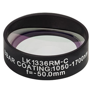 LK1336RM-C - f=-50.0 mm, Ø1in, N-BK7 Mounted Plano-Concave Round Cyl Lens, ARC: 1050 - 1700 nm