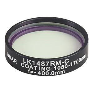 LK1487RM-C - f=-400.0 mm, Ø1in, N-BK7 Mounted Plano-Concave Round Cyl Lens, ARC: 1050 - 1700 nm