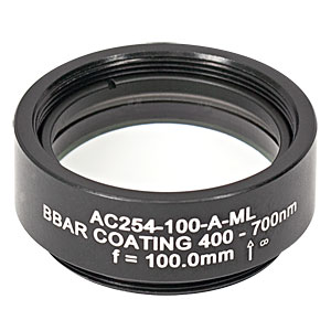 AC254-100-A-ML - f=100 mm, Ø1in Achromatic Doublet, SM1-Threaded Mount, ARC: 400-700 nm