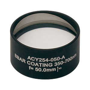 ACY254-050-A - f = 50.0 mm, Ø1in Cylindrical Achromat, AR Coating: 350 - 700 nm
