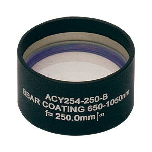 ACY254-250-B - f = 250.0 mm, Ø1in Cylindrical Achromat, AR Coating: 650 - 1050 nm