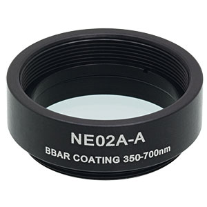 NE02A-A - Ø25 mm Absorptive Neutral Density Filter, SM1-Threaded Mount, ARC: 350-700 nm, OD: 0.2
