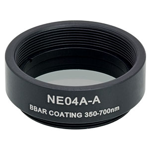 NE04A-A - Ø25 mm Absorptive Neutral Density Filter, SM1-Threaded Mount, ARC: 350-700 nm, OD: 0.4