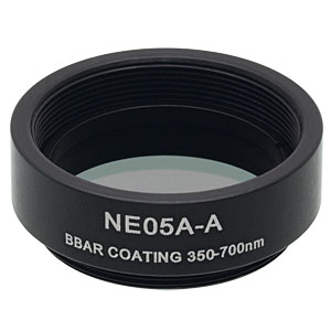 NE05A-A - Ø25 mm Absorptive Neutral Density Filter, SM1-Threaded Mount, ARC: 350-700 nm, OD: 0.5