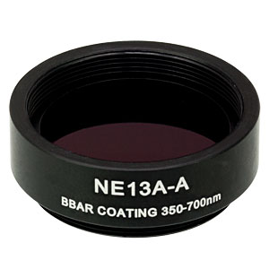 NE13A-A - Ø25 mm Absorptive Neutral Density Filter, SM1-Threaded Mount, ARC: 350-700 nm, OD: 1.3