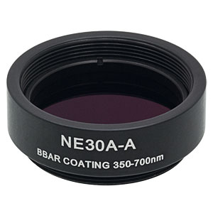 NE30A-A - Ø25 mm Absorptive Neutral Density Filter, SM1-Threaded Mount, ARC: 350 - 700 nm, OD: 3.0
