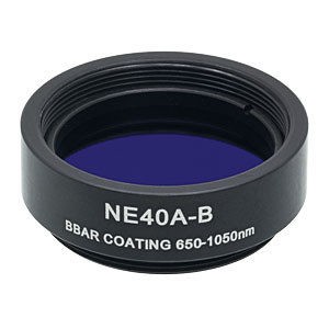 NE40A-B - Ø25 mm Absorptive Neutral Density Filter, ARC: 650-1050 nm, SM1-Threaded Mount, OD: 4.0