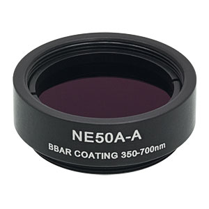 NE50A-A - Ø25 mm Absorptive Neutral Density Filter, SM1-Threaded Mount, ARC: 350-700 nm, OD: 5.0