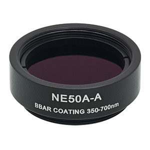 NE50A-A - Ø25 mm Absorptive Neutral Density Filter, SM1-Threaded Mount, ARC: 350 - 700 nm, OD: 5.0