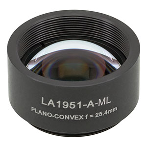 LA1951-A-ML - Ø1in N-BK7 Plano-Convex Lens, SM1-Threaded Mount, f = 25.4 mm, ARC: 350-700 nm