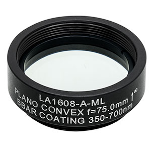 LA1608-A-ML - Ø1in N-BK7 Plano-Convex Lens, SM1-Threaded Mount, f = 75 mm, ARC: 350-700 nm