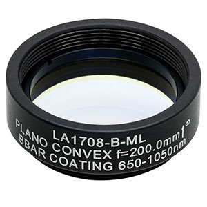 LA1708-B-ML - Ø1in N-BK7 Plano-Convex Lens, SM1-Threaded Mount, f = 200 mm, ARC: 650-1050 nm