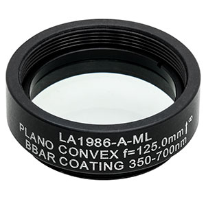 LA1986-A-ML - Ø1in N-BK7 Plano-Convex Lens, SM1-Threaded Mount, f = 125 mm, ARC: 350-700 nm