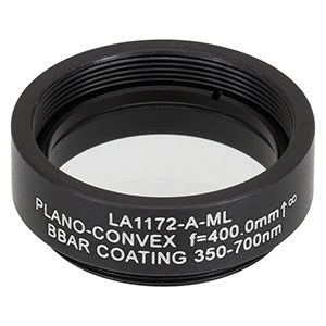 LA1172-A-ML - Ø1in N-BK7 Plano-Convex Lens, SM1-Threaded Mount, f = 400 mm, ARC: 350-700 nm