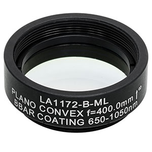 LA1172-B-ML - Ø1in N-BK7 Plano-Convex Lens, SM1-Threaded Mount, f = 400 mm, ARC: 650-1050 nm