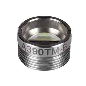 A390TM-B - f = 4.60 mm, NA = 0.53, WD = 1.64 mm, Mounted Aspheric Lens, ARC: 650 - 1050 nm