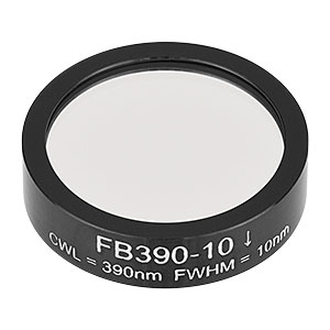 FB390-10 - Ø1in Bandpass Filter, CWL = 390 ± 2 nm, FWHM = 10 ± 2 nm
