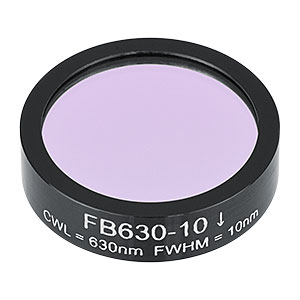 FB630-10 - Ø1in Bandpass Filter, CWL = 630 ± 2 nm, FWHM = 10 ± 2 nm