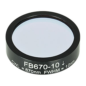 FB670-10 - Ø1in Soft-Coated Bandpass Filter, CWL = 670 ± 2 nm, FWHM = 10 ± 2 nm