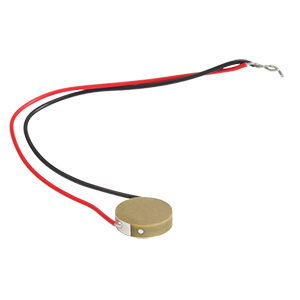PA25LEW - Round Piezo Chip, 200 V, 3.3 µm Displacement, Ø8.3 mm, 2.0 mm Long, Pre-Attached Wires