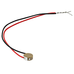 PA25FEW - Round Piezo Chip, 200 V, 2.8 µm Displacement, Ø5.0 mm, 2.0 mm Long, Pre-Attached Wires