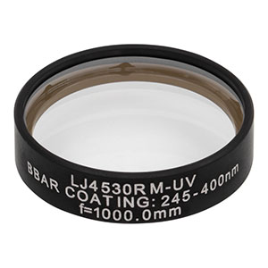 LJ4530RM-UV - f = 1000.0 mm, Ø1in, UVFS Mounted Plano-Convex Round Cyl Lens, ARC: 245 - 400 nm