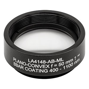 LA4148-AB-ML - Ø1in UVFS Plano-Convex Lens, SM1-Threaded Mount, f = 50 mm, ARC: 400 - 1100 nm