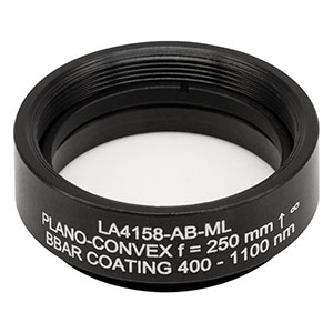 LA4158-AB-ML - Ø1in UVFS Plano-Convex Lens, SM1-Threaded Mount, f = 250 mm, ARC: 400 - 1100 nm