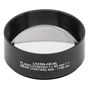 LA4384-AB-ML - Ø75 mm UVFS Plano-Convex Lens, SM3-Threaded Mount, f = 90 mm, ARC: 400 - 1100 nm