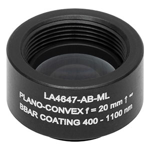 LA4647-AB-ML - Ø1/2in UVFS Plano-Convex Lens, SM05-Threaded Mount, f = 20 mm, ARC: 400 - 1100 nm
