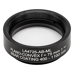 LA4725-AB-ML - Ø1in UVFS Plano-Convex Lens, SM1-Threaded Mount, f = 75 mm, ARC: 400 - 1100 nm