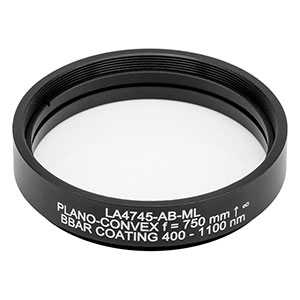 LA4745-AB-ML - Ø2in UVFS Plano-Convex Lens, SM2-Threaded Mount, f = 750 mm, ARC: 400 - 1100 nm