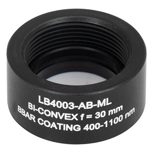 LB4003-AB-ML - f = 30 mm, Ø1/2in Mounted UV Fused Silica Bi-Convex Lens, AR Coating: 400 - 1100 nm