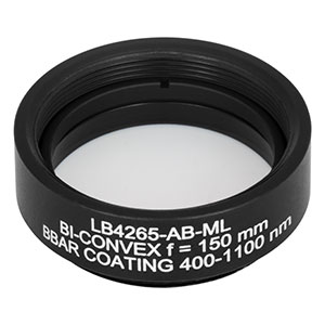 LB4265-AB-ML - f = 150 mm, Ø1in Mounted UV Fused Silica Bi-Convex Lens, AR Coating: 400 - 1100 nm