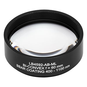 LB4592-AB-ML - f = 60 mm, Ø2in Mounted UV Fused Silica Bi-Convex Lens, AR Coating: 400 - 1100 nm