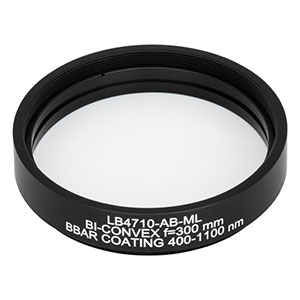 LB4710-AB-ML - f = 300 mm, Ø2in Mounted UV Fused Silica Bi-Convex Lens, AR Coating: 400 - 1100 nm