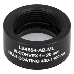 LB4854-AB-ML - f = 20 mm, Ø1/2in Mounted UV Fused Silica Bi-Convex Lens, AR Coating: 400 - 1100 nm