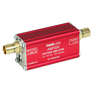 AMP200 - Voltage Amplifier, Switchable Gain: 10, 100, or 1000 V/V, 100 kHz Bandwidth