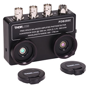 PDB250C - Switchable Gain Free-Space Balanced Photodetector, InGaAs, 3 mm Active Diameter, 800-1700 nm, 8-32 / M4 Combi Thread