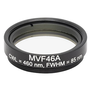 MVF46A - Mounted Machine Vision Bandpass Filter, M27 x 0.5 External Threads, CWL = 460 nm, FWHM = 85 nm
