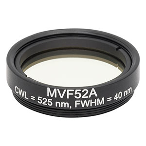 MVF52A - Mounted Machine Vision Bandpass Filter, M27 x 0.5 External Threads, CWL = 525 nm, FWHM = 40 nm