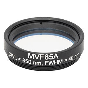 MVF85A - Mounted Machine Vision Bandpass Filter, M27 x 0.5 External Threads, CWL = 850 nm, FWHM = 40 nm