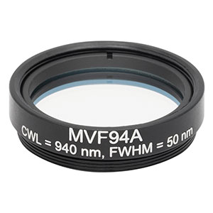 MVF94A - Mounted Machine Vision Bandpass Filter, M27 x 0.5 External Threads, CWL = 940 nm, FWHM = 50 nm