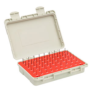 PGKP1/M - 0.20 mm to 1.28 mm Pin Gage Kit, 0.02 mm Increments, 55 Pins, Plus Tolerance